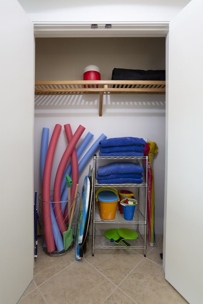Beach closet. Large beach towels. Pool toys. Skim boards. Sand buckets. Noodles.